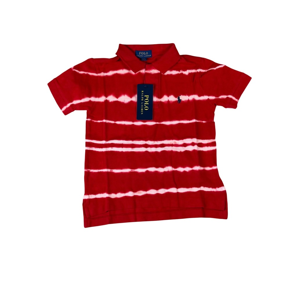 Polo Ralph Lauren Kids Red White Tie Dye Stripe Polo Shirt 3T 321695654001 NEW